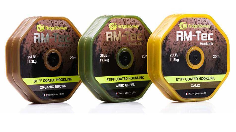 RidgeMonkey RM-Tec Stiff Coated Hooklink; 35 Lb; 20 m; Organic Brown