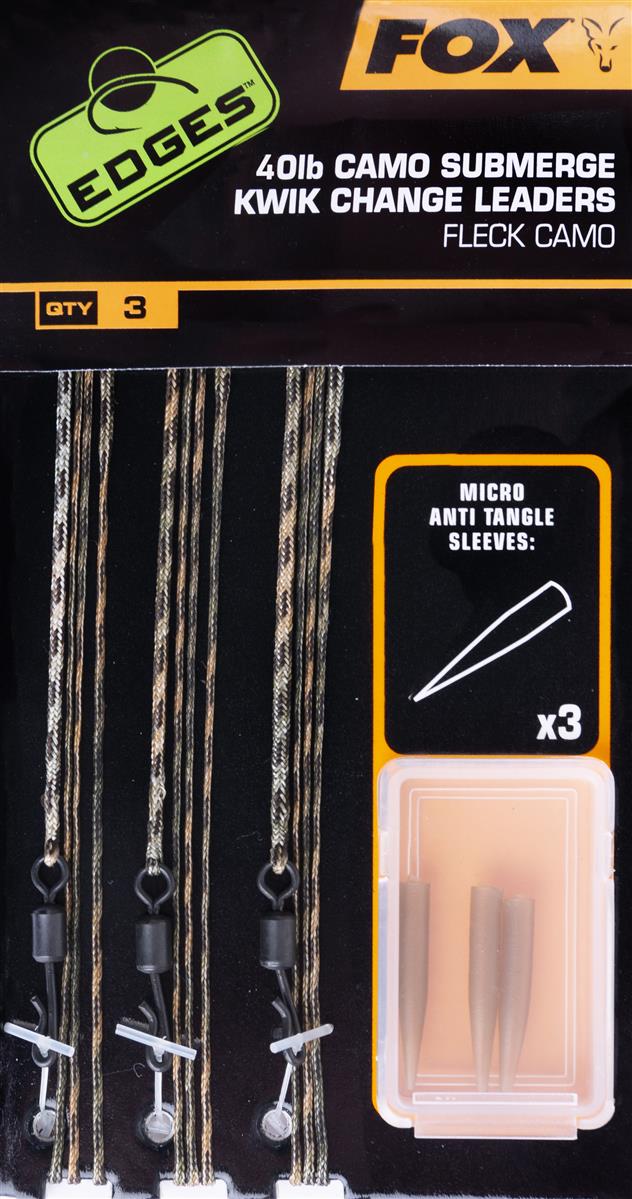 Fox Edges Submerge Camo Leader Kwik Change; Fleck Camo; 40 Lb; Qty. 3
