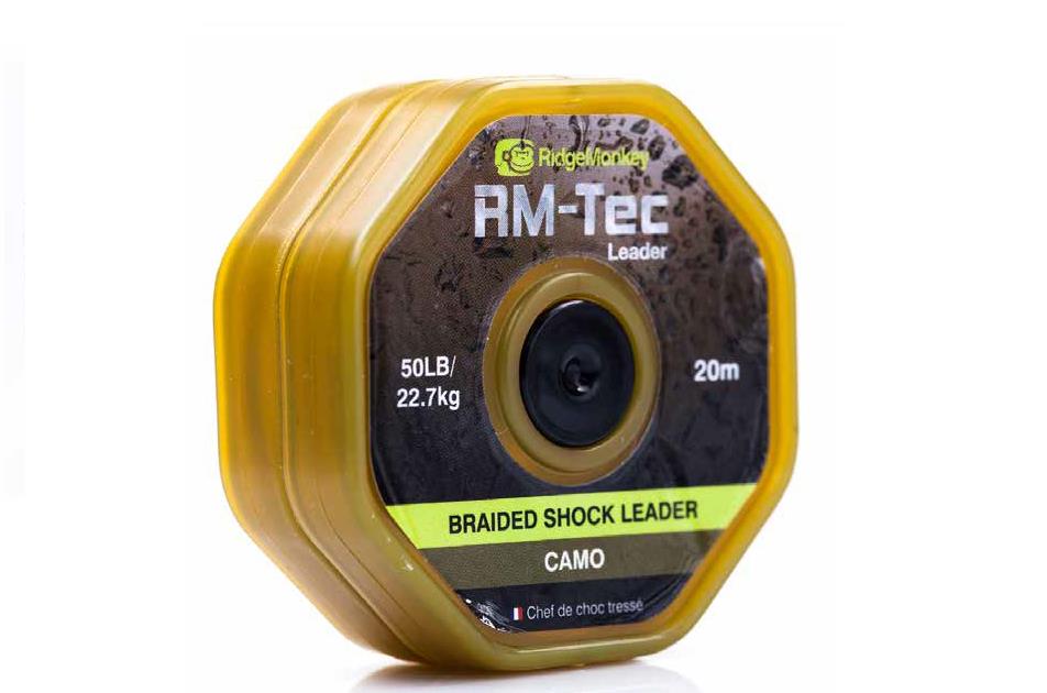RidgeMonkey RM-Tec Braided Shock Leader; 50 Lb; 20 m; Camo