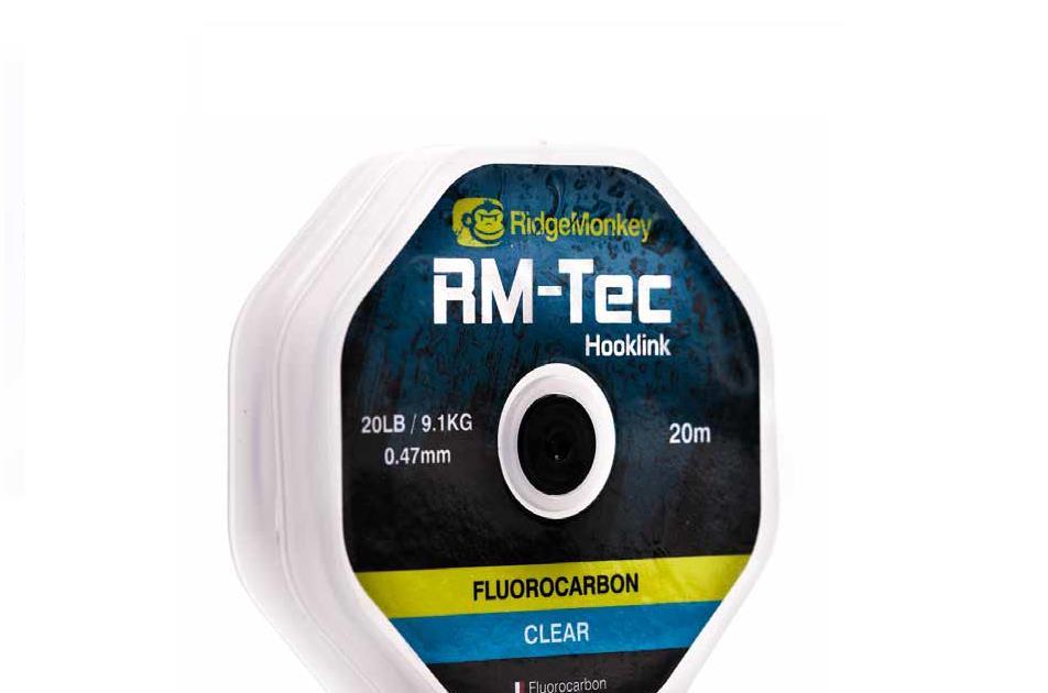 RidgeMonkey RM-Tec Flourocarbon Hooklink; 15 Lb; 20 m; Clear