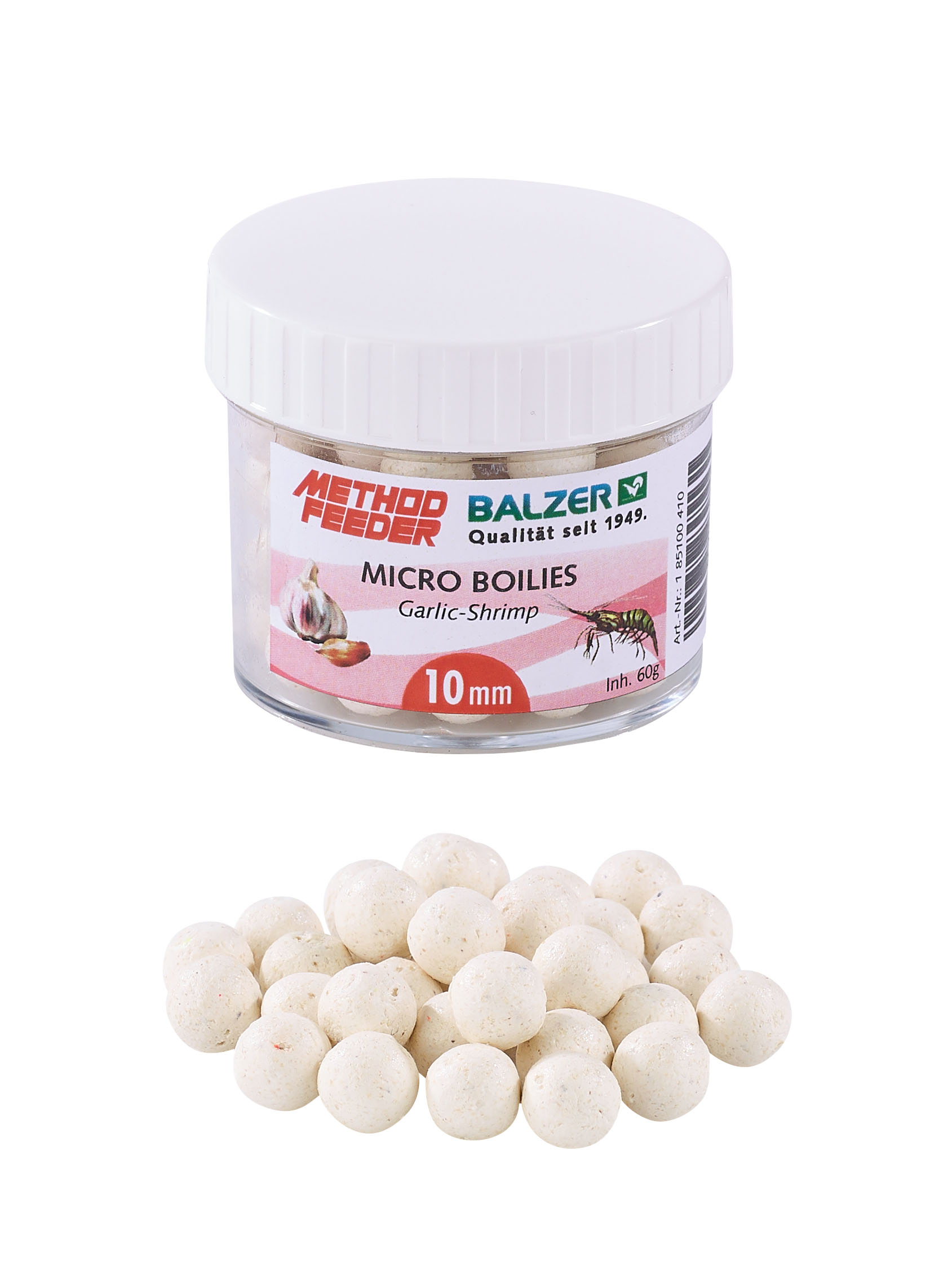 Balzer Method Feeder Boilies 10 mm Weiß-Knoblauch Shrimp