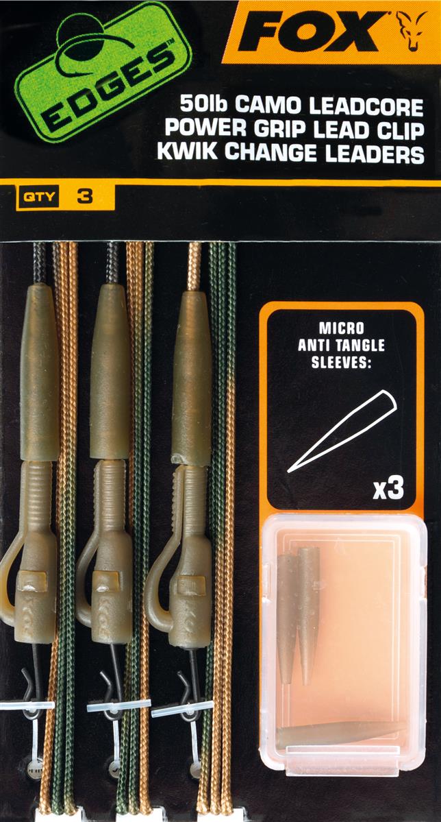 Fox Edges Tied Camo Leadcore Lead Clip Leaders; 50 Lb; Qty. 3