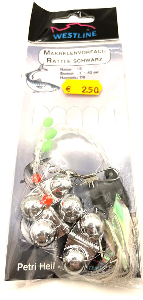 Westline Makrele Rattle schwarz 3 Haken 0,60 mm Gr. 7/0