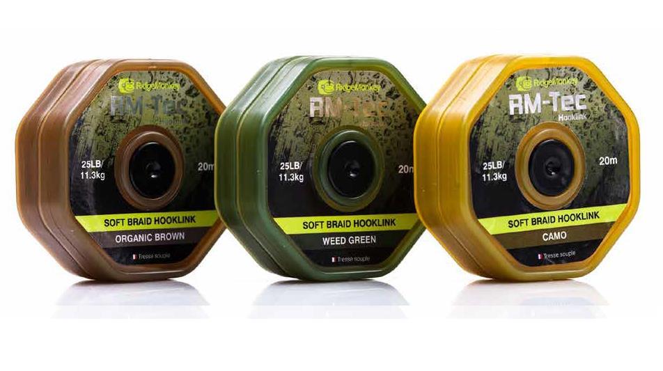 RidgeMonkey RM-Tec Soft Braided Hooklink; 25 Lb; 20 m; Weed Green