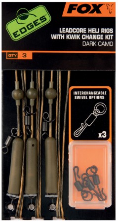 Fox Edges Leadcore Heli Rigs; 45 Lb; Dark Camo; 3 Stück