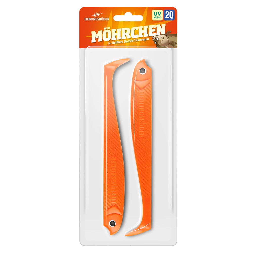 Lieblingsköder Möhrchen; 20 cm; 2 Stück; Heilbutt, Dorsch & Norwegen
