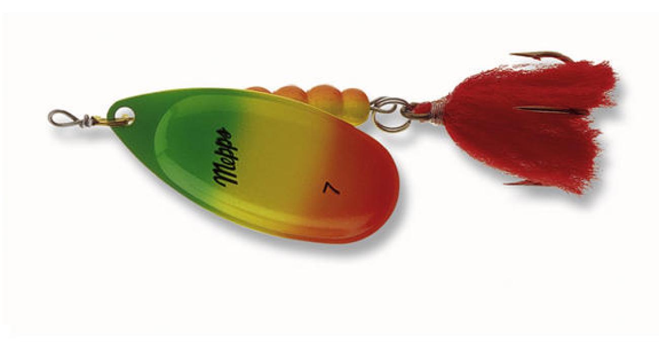 Mepps Aglia extra gross grün / gelb / rot Gr. 7