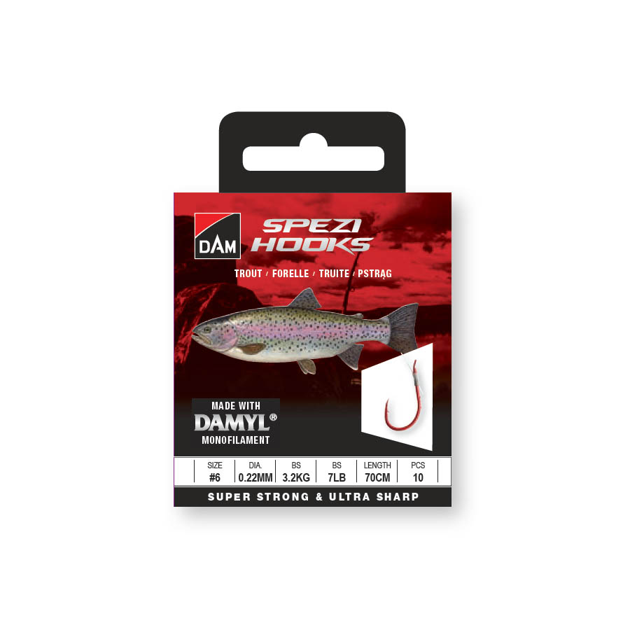 DAM SPEZI TROUT 70CM SPEZI TROUT RED 10 0.18MM 2KG 4.5LBS 70CM 10PCS