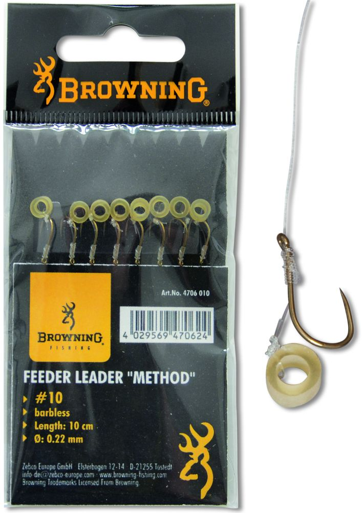 BROWNING FEEDER METHOD VORFACHHAKEN MIT PELLET-BAND BRONZE 6LBS,2,8KG Ø0,18MM 10CM 8STÜCK