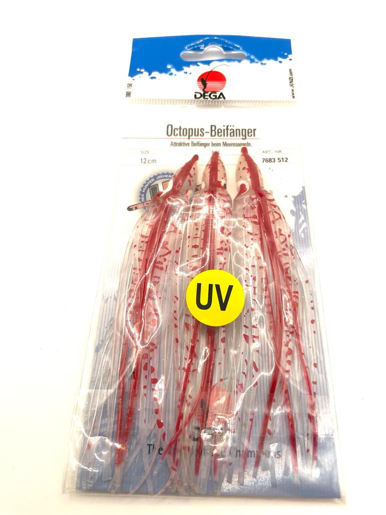 Dega Octopus Beifänger UV  rot/weiss 12 cm 3 Stück