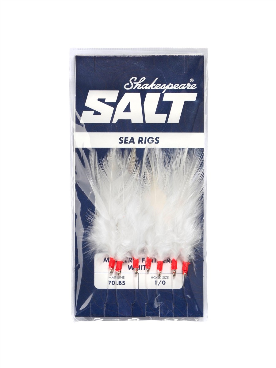 Shakespeare Mackerel Feathers White Rig; 1/0; 70 Lbs.