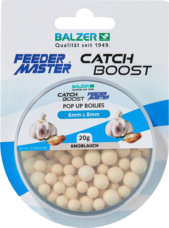 Balzer Catch Boost Method Feeder Pop Up Boilies, einfarbig 10 & 12 mm gemischt Weiß-Knoblauch