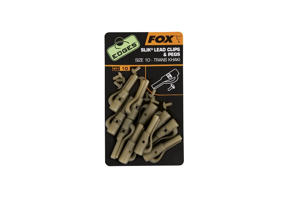 Fox Edges Slik Lead Clips & Pegs; Trans Khaki; Gr. 10; Qty. 10